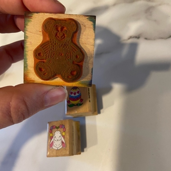 Easter Spring Bunnies  Egg Wooden Rubber Craft Stamps Lot Of 3 Vintage 1… - Picture 3 of 7